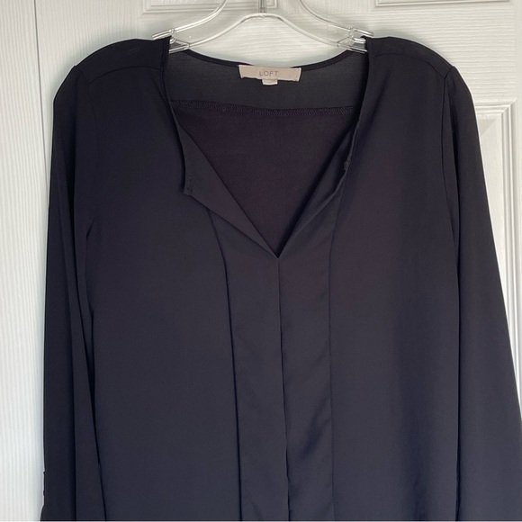 LOFT Women Black Long Sleeve Blouse Small - Picture 2 of 15